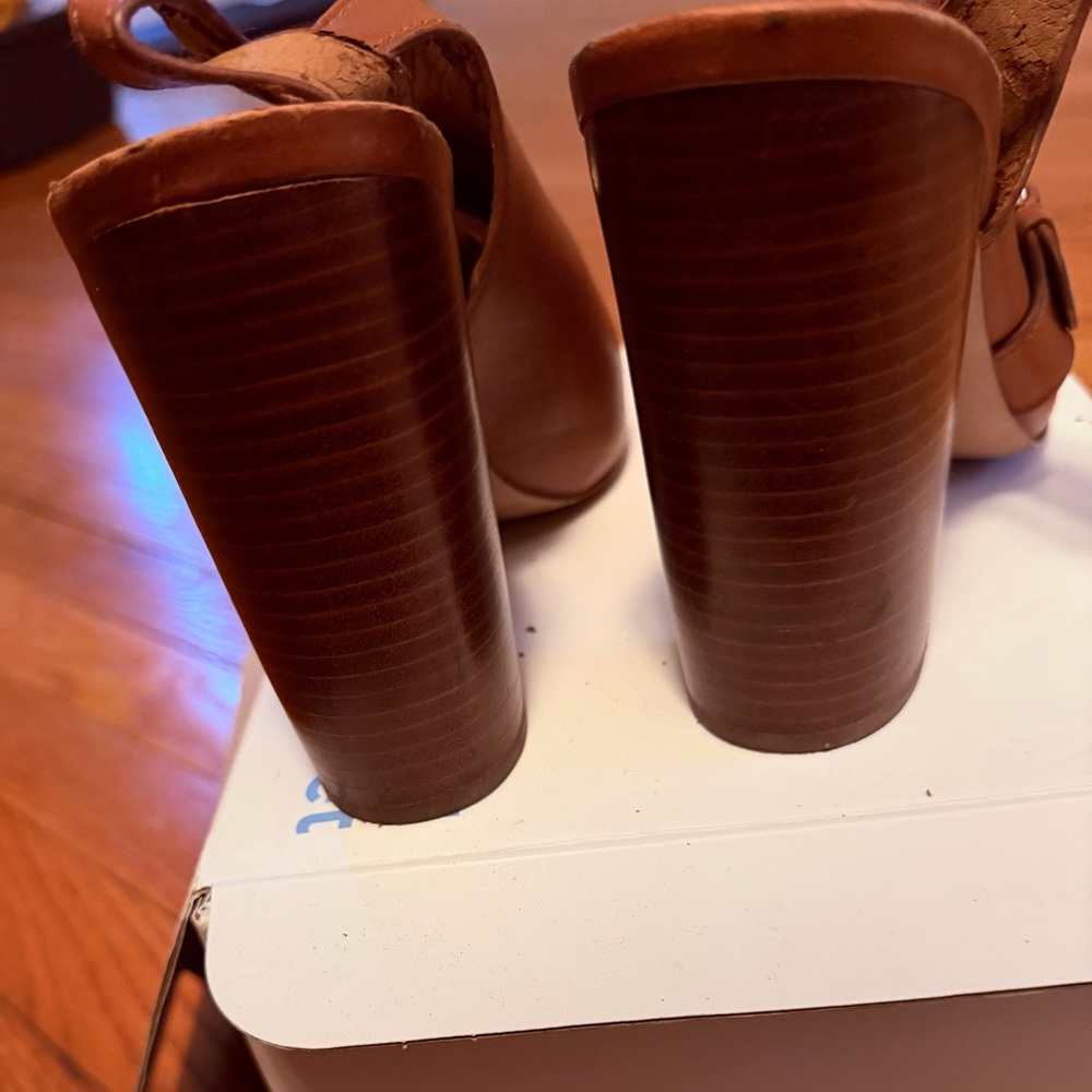 Coach Tan Leather Open-Toe Slingback Heeled Mules - Picture 4 of 5